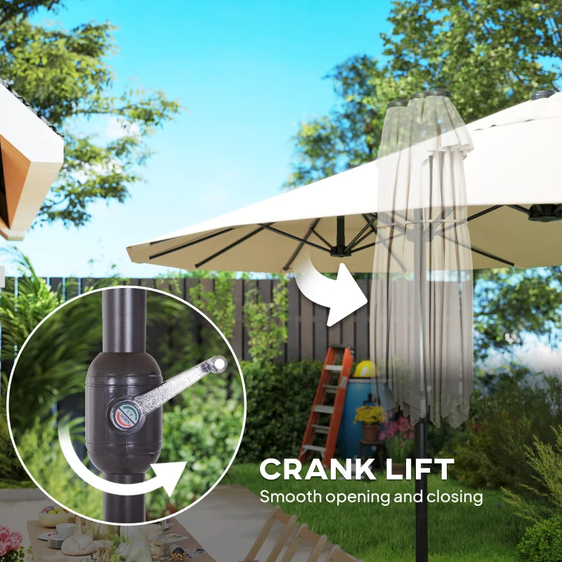 Outsunny 15' Outdoor Patio Umbrella with Twin Canopy Sunshade Steel Table Umbrella with Lift Crank Beige