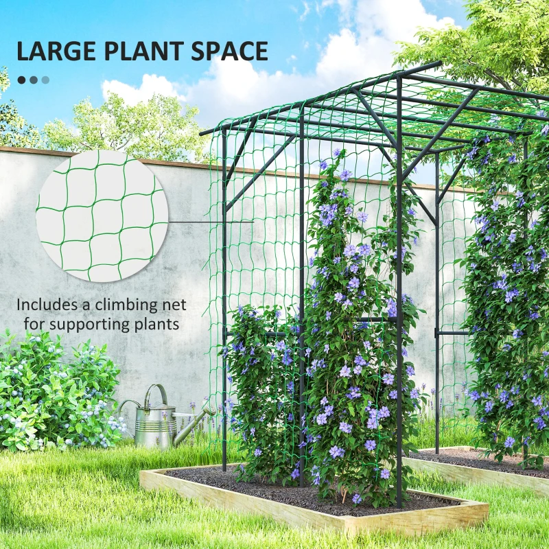 Outsunny Garden Arch Trellis, 6.4FT Tall Metal Plant Support Trellis Archway with Climbing Net for Climbing Plants