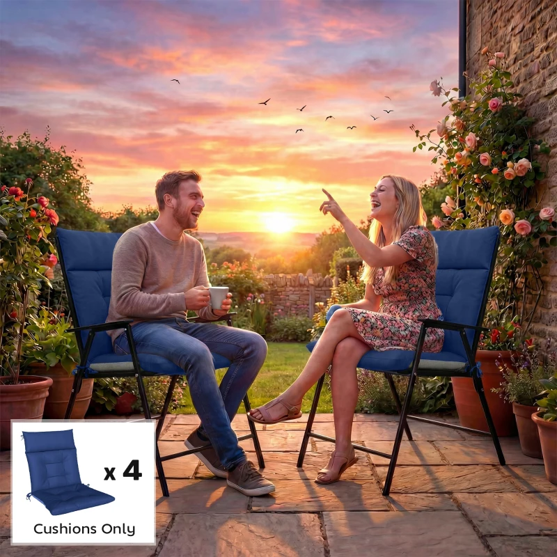 Outsunny Patio Chair Cushions Set of 4, Waterproof Non-Slip Lounge Chair Cushions, 44"x21", Navy Blue