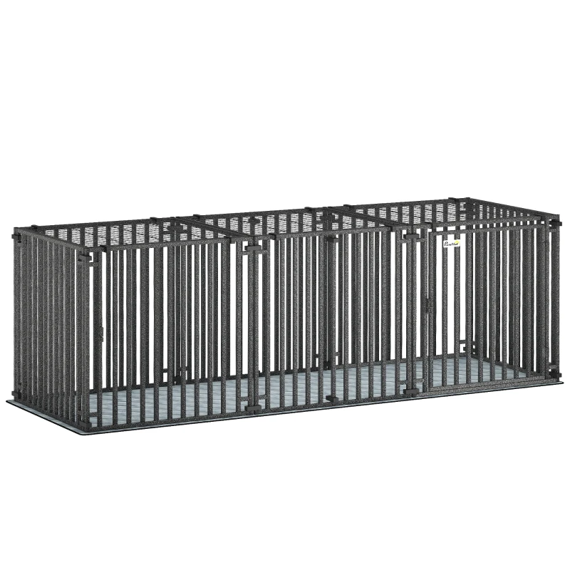 PawHut 83 Inch Heavy Duty Dog Crate, Extra Large Metal Dog Cage Kennel with Mat for Large Breeds, Modular Puppy Playpen