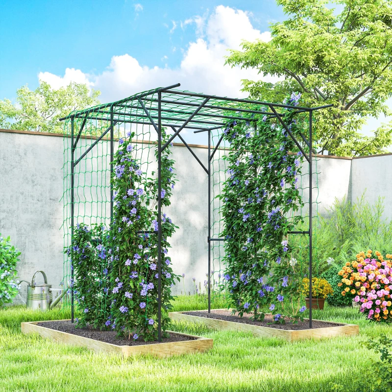 Outsunny Garden Arch Trellis, 6.4FT Tall Metal Plant Support Trellis Archway with Climbing Net for Climbing Plants
