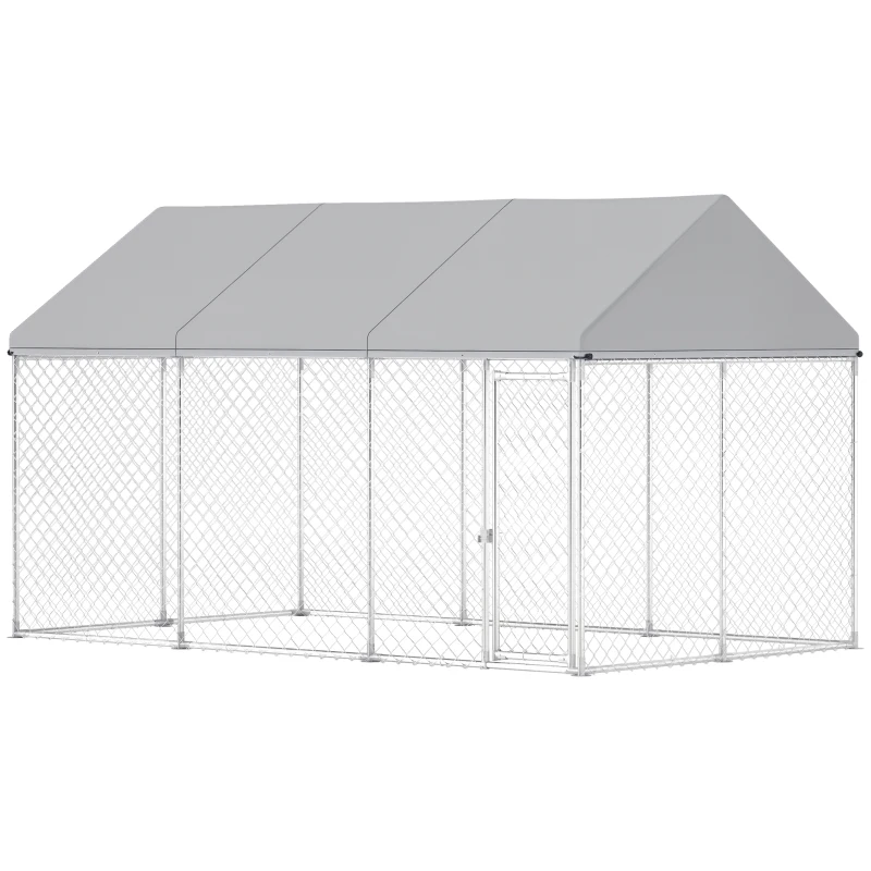 PawHut Galvanized Steel Outdoor Dog Kennel with Roof, Safety Lock, for Backyard, 13.1' x 7.5' x 7.8'