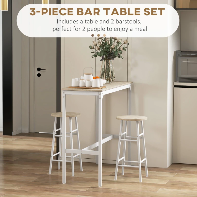 HOMCOM 3-Piece Counter Height Bar Table and Chairs, Dining Table and Chairs Set for 2, Pub Table and Chairs