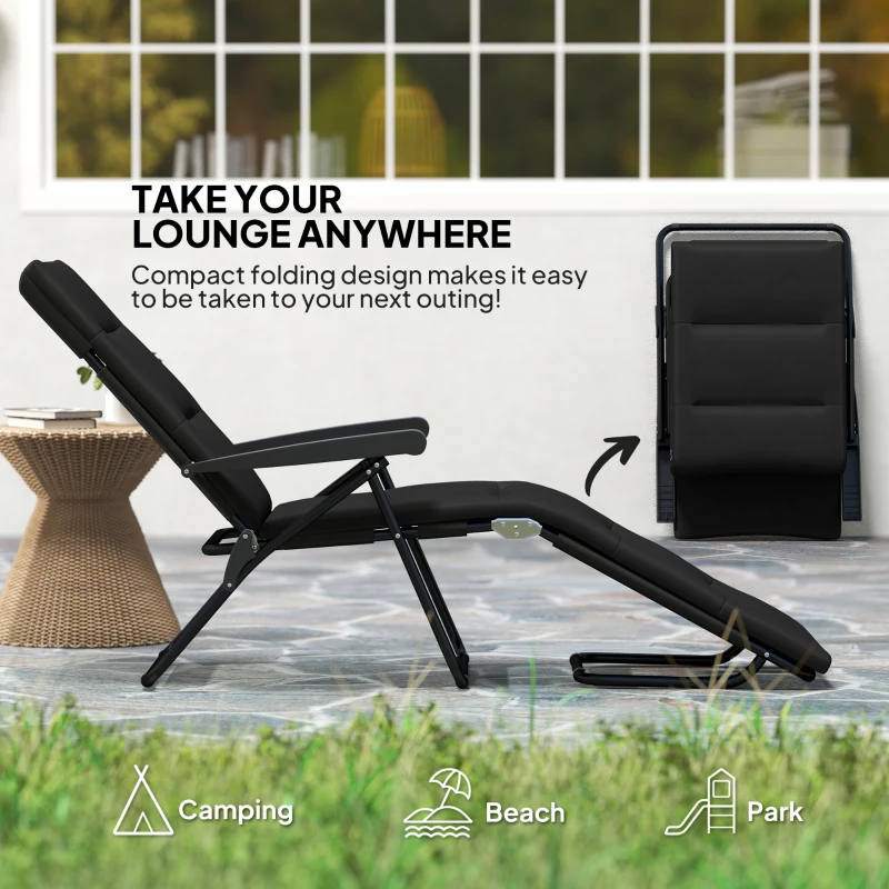 Outsunny Foldable Lounge Chair, Reclining Patio Sun Lounger with 6-Position Adjustable Back, Black