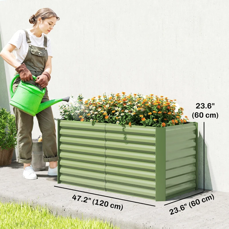 Outsunny Set of 2 Galvanized Metal Planters for Outdoor Plants, 4' x 2' x 2' Raised Garden Bed, Light Green