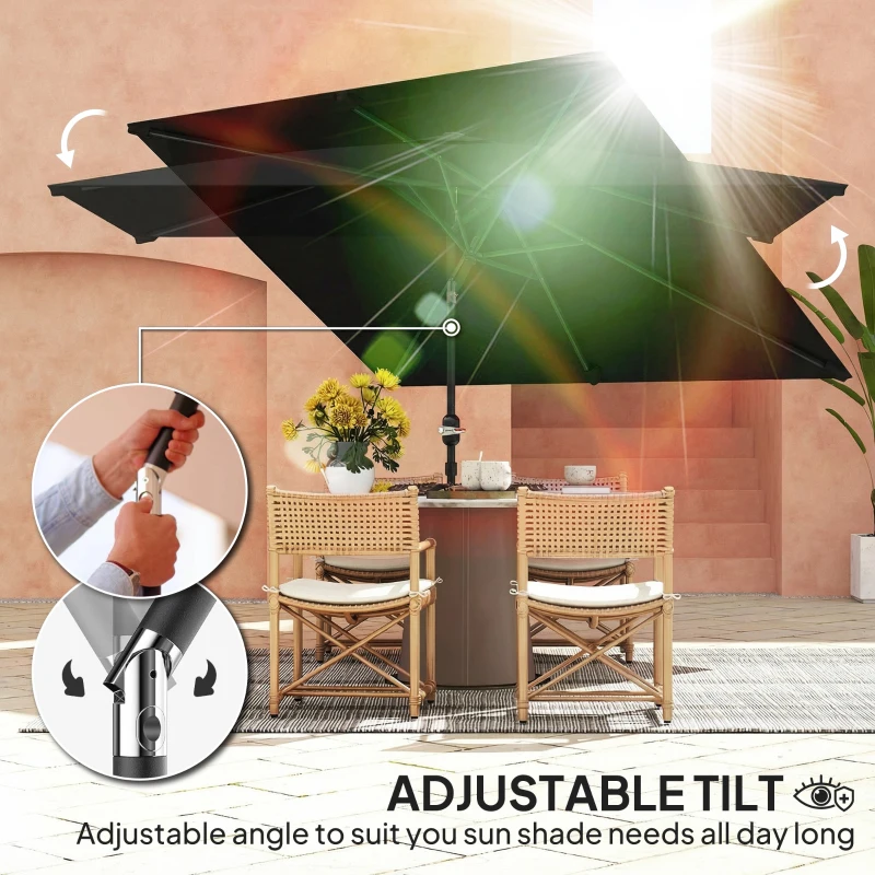 Outsunny 6.4 x 9.7ft Rectangle Aluminum Tilt Patio Umbrella, Garden Market Parasol, Outdoor Sunshade Canopy with Crank, Black