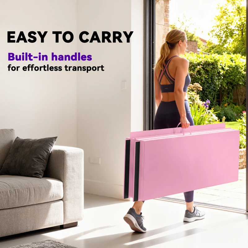 Soozier 4'x6'x2'' Folding Gymnastics Tumbling Mat, Exercise Mat  with Carrying Handles for Yoga, MMA, Martial Arts, Stretching, Core Workouts, Pink