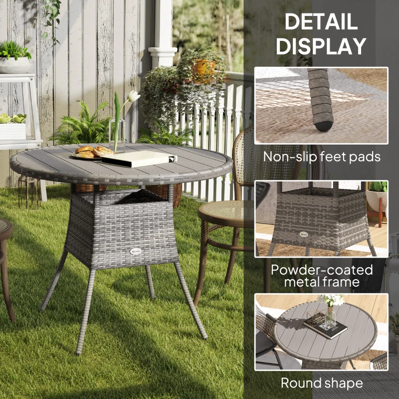 Outsunny 35.4" Outdoor Wicker Dining Table, PE Rattan Patio Furniture with Wood-plastic Composite Top, Grey