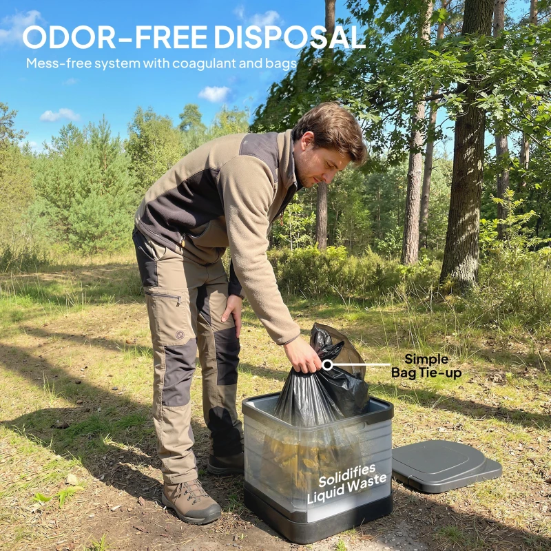 Outsunny Portable Toilet for Adults Foldable Porta Potty 12 Coagulant Packets for Camping Travel RV Outdoor Use