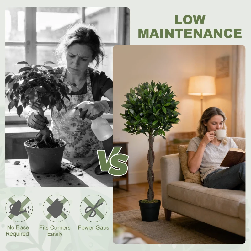 Outsunny 4FT Artificial Laurel Tree Set of 2, Lifelike Fake Plant with 564 Leaves, Potted Fake Plant for Home Office Decor, Green