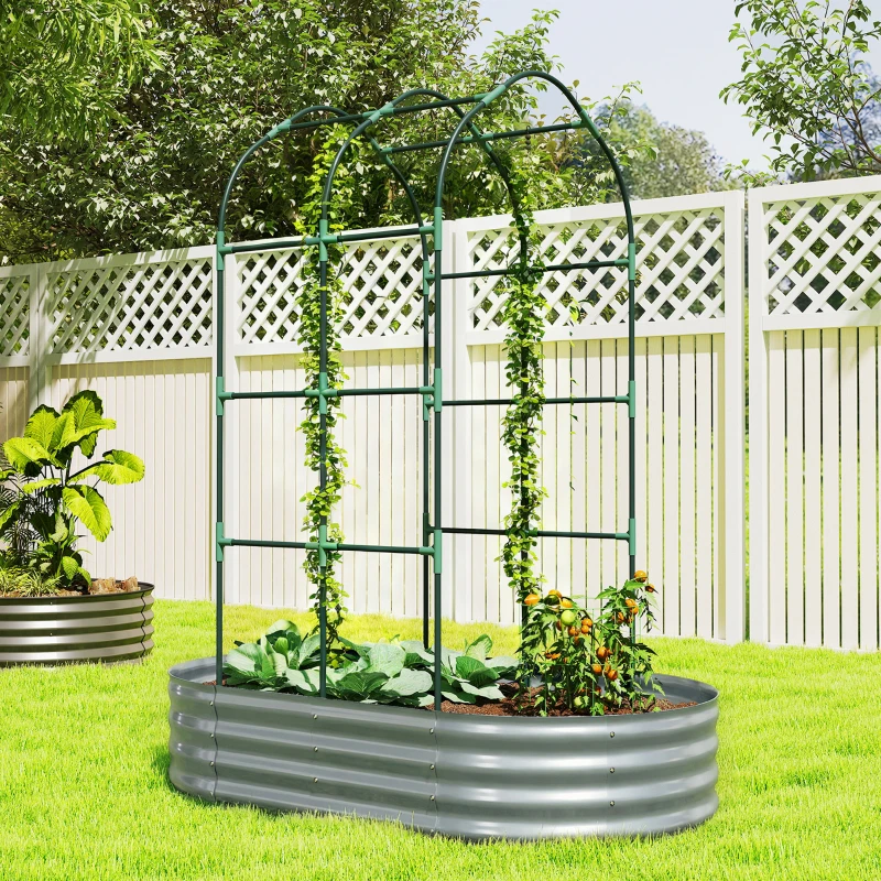 Outsunny Galvanised Raised Garden Bed with Arched Trellis, 5 x 3 x 6ft Metal Outdoor Planter Box with Open Bottom, Silver