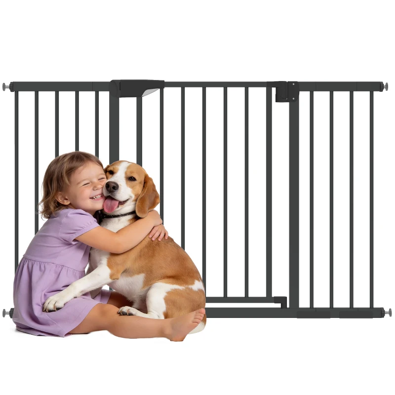 PawHut Baby Gate, Pet Safety Gate Pressure Fit, 30"-51" Wide with Two-Way Open, Auto-Close for Stair, Doorways, Hallways, Black