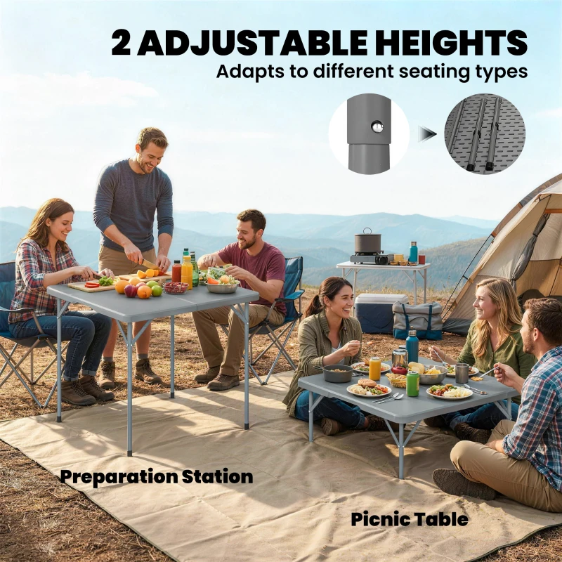 Outsunny Folding Picnic Table Heavy Duty Camping Table 34" x 34", Indoor Outdoor Use for Picnic, Beach, BBQ, Grey