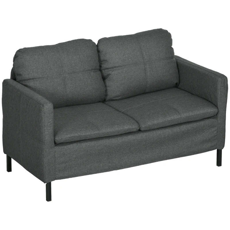 HOMCOM 53" 2 Seat Sofa, Upholstered Two Seater Couch with Sturdy Steel Legs for Bedroom, Living Room, Dark Grey