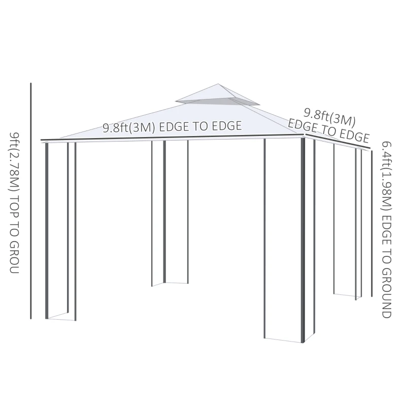 Outsunny 10' x 10' Steel Outdoor Patio Gazebo Canopy with Removable Mesh Curtains, Display Shelves, & Steel Frame, Beige