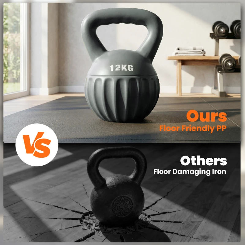 Soozier Kettlebell, 26 lbs Kettle Bell with Non-Slip Handle for Home Gym, Weight Lifting and Strength Training, Grey