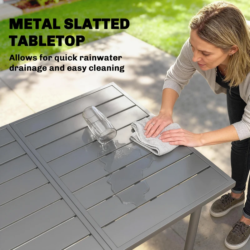 Outsunny 65" x 31.5" Outdoor Dining Table for 6, Metal Rectangular Patio Dining Table with Metal Slatted Top