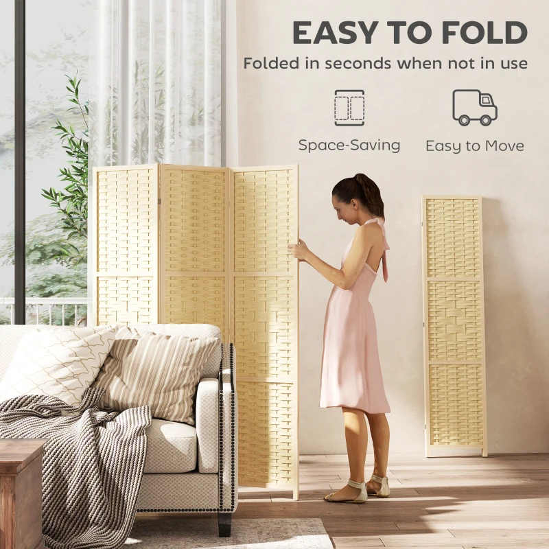 HOMCOM 3-Panel Room Divider, 5.6 FT Freestanding Folding Privacy Screen, Partition Wall Divider, Natural Wood