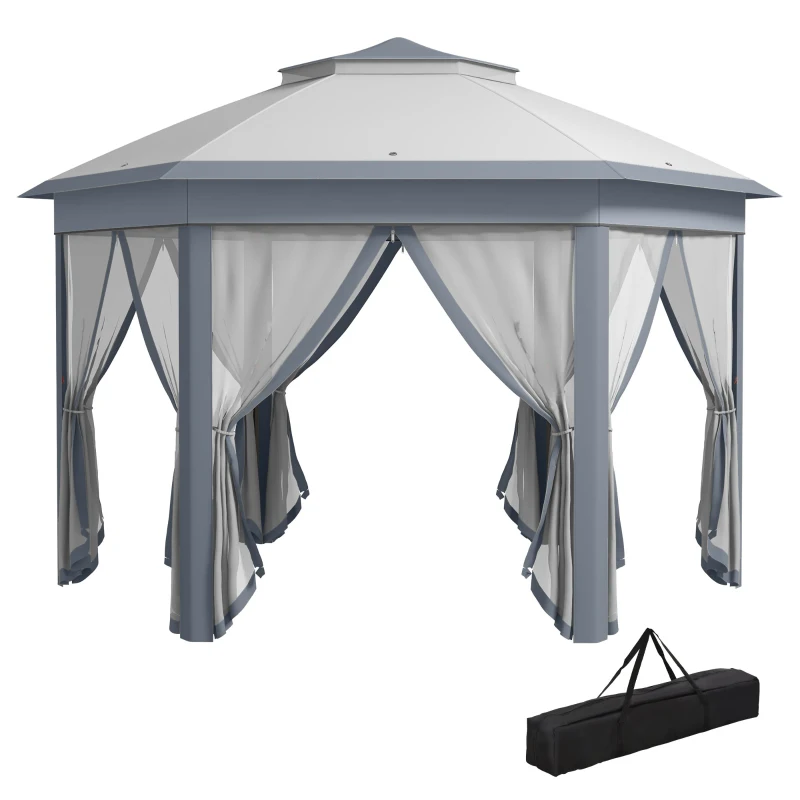 Outsunny 13' x 13' Pop Up Canopy Tent with Netting and Carry Bag, Instant Sun Shelter, Grey
