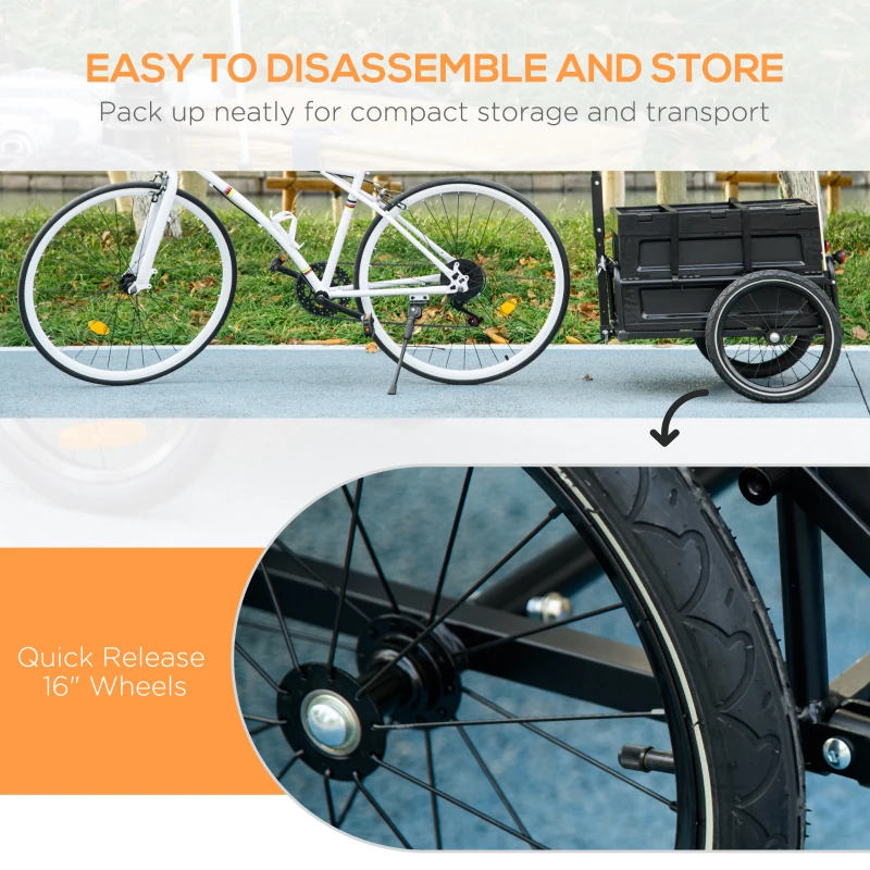 Aosom Steel Trailer for Bike, Bicycle Cargo Trailer with Foldable Storage Box and Safe Reflectors, Max Load 88LBS, Black