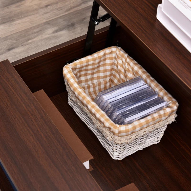 HOMCOM Modern Lift Top Coffee Table with Hidden Storage Compartment and Metal Frame, Center Table for Living Room, Brown