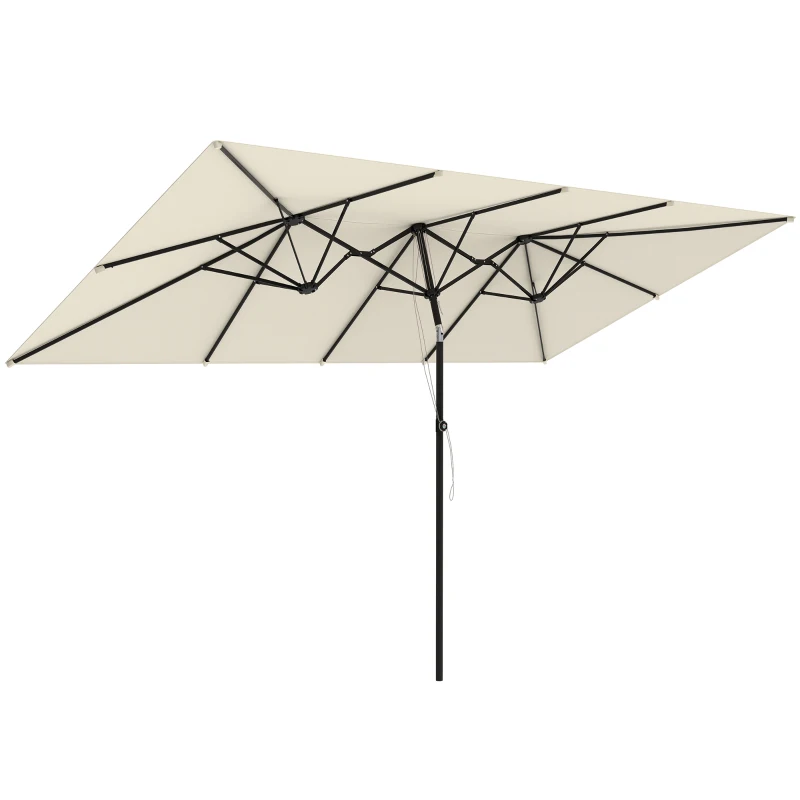 Outsunny Double-Sided Patio Umbrella Parasol with Tilt, Adjustable Height, Vents and 12 Ribs, for Garden, White