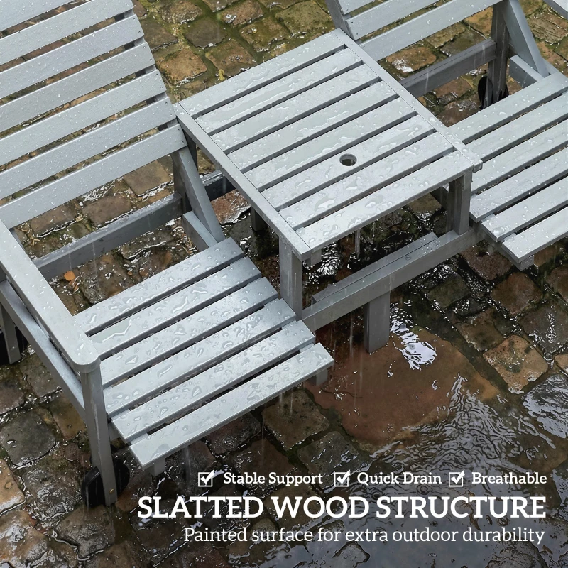 Outsunny Outdoor Bench with Wheels and 3-Position Adjustable High Back, 2 Seater Outdoor Loveseat with Umbrella Hole, Grey