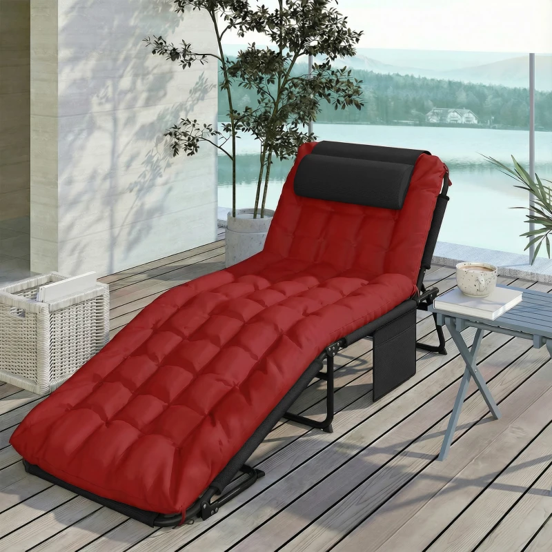 Outsunny Folding Lounge Chair with 4-level Reclining Back & Cushion, Wine Red