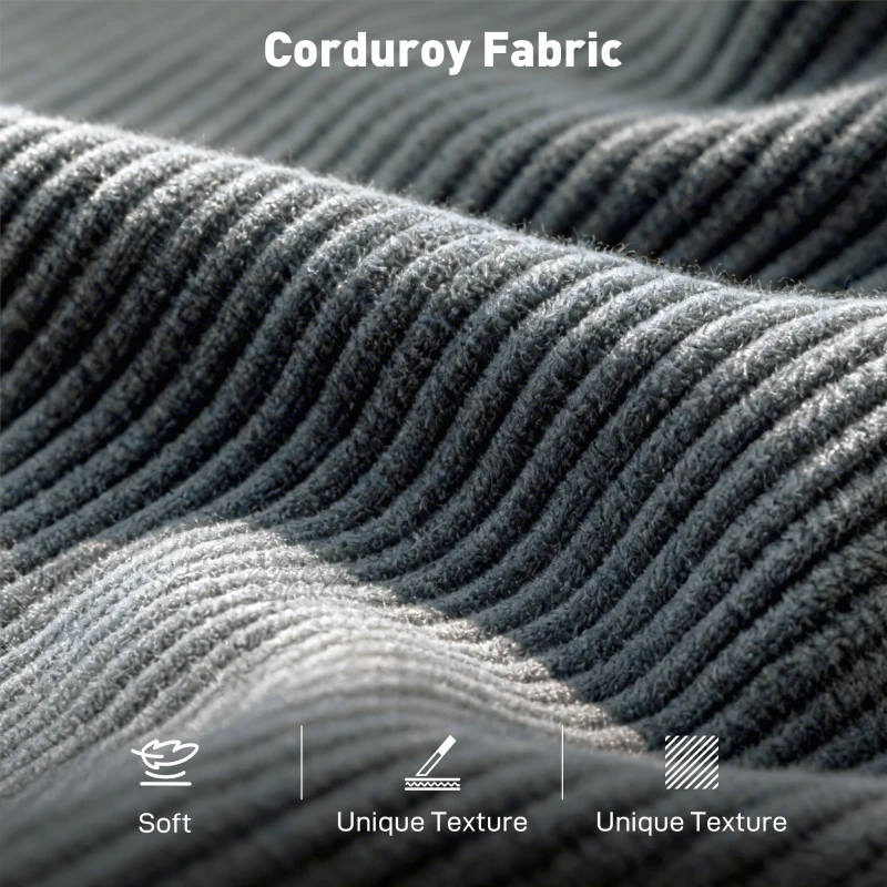 HOMCOM 3 Seater Sofa, 74" Modern Corduroy Upholstered Couch with Thick Spring Cushions, Solid Wood Legs, Armrests, Dark Grey