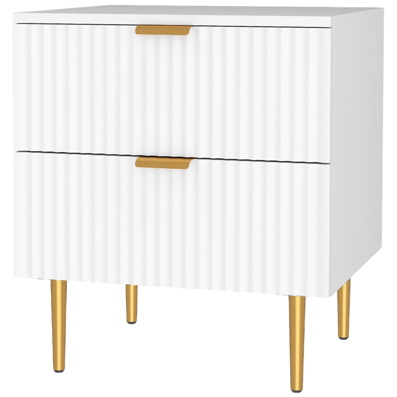 HOMCOM Bedside Table, Modern Nightstand with 2 Drawers, Side End Table with Metal Legs for Living Room, Bedroom, White