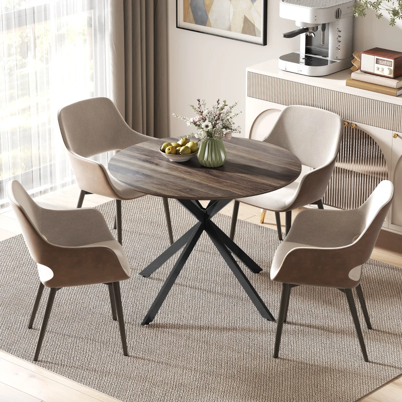 HOMCOM 40" Round Kitchen Table for 4, Industrial Dining Table with Steel Legs for Dining Room, Distressed Brown