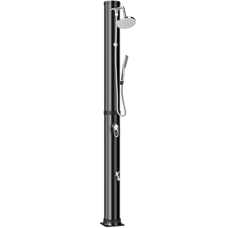 Outsunny 10.6 Gal Solar Heated Shower, 7.2 FT Outdoor Shower with 2 Shower Heads, Adjustable Temperature, Foot Faucet