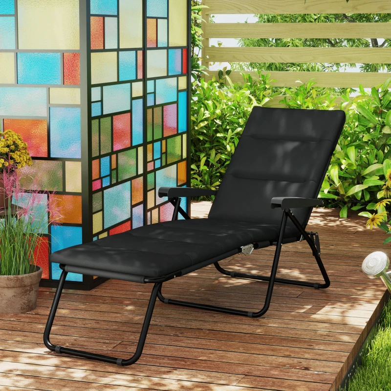 Outsunny Foldable Lounge Chair, Reclining Patio Sun Lounger with 6-Position Adjustable Back, Black