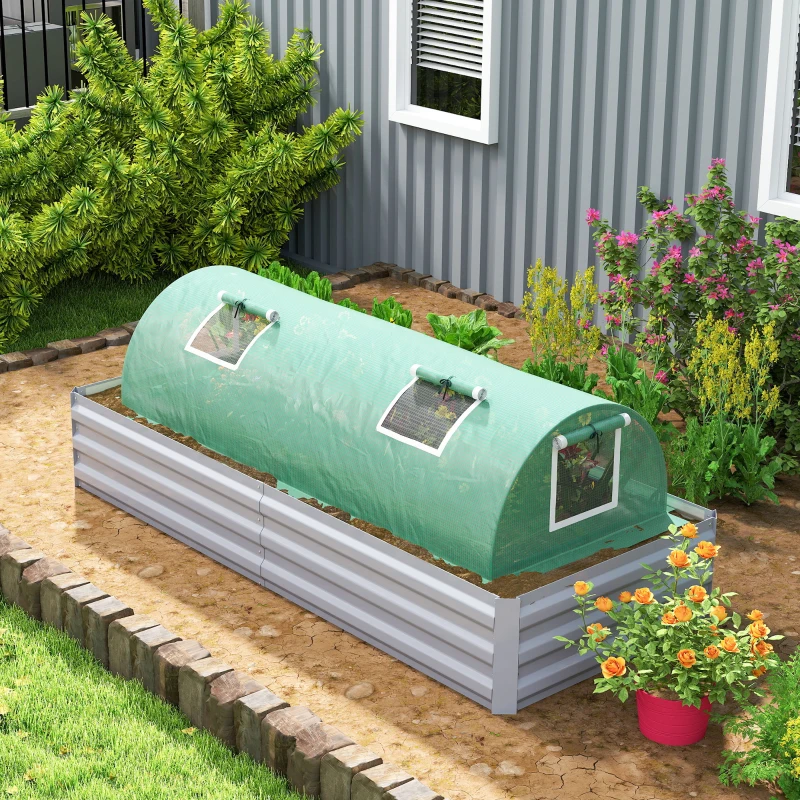 Outsunny Portable Mini Greenhouse, Tunnel Growing Tent with 5 Mesh Windows and Steel Frame, 7' x 3' x 2', Green