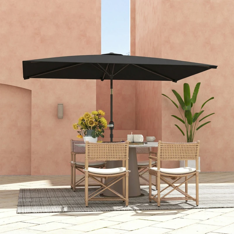 Outsunny 6.4 x 9.7ft Rectangle Aluminum Tilt Patio Umbrella, Garden Market Parasol, Outdoor Sunshade Canopy with Crank, Black