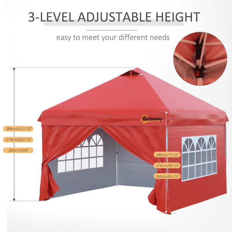 Outsunny 10' x 10' Pop Up Canopy Tent, Instant Sun Shelter, Tents for Parties, with Wheeled Carry Bag, for Outdoor, Garden, Patio, Red