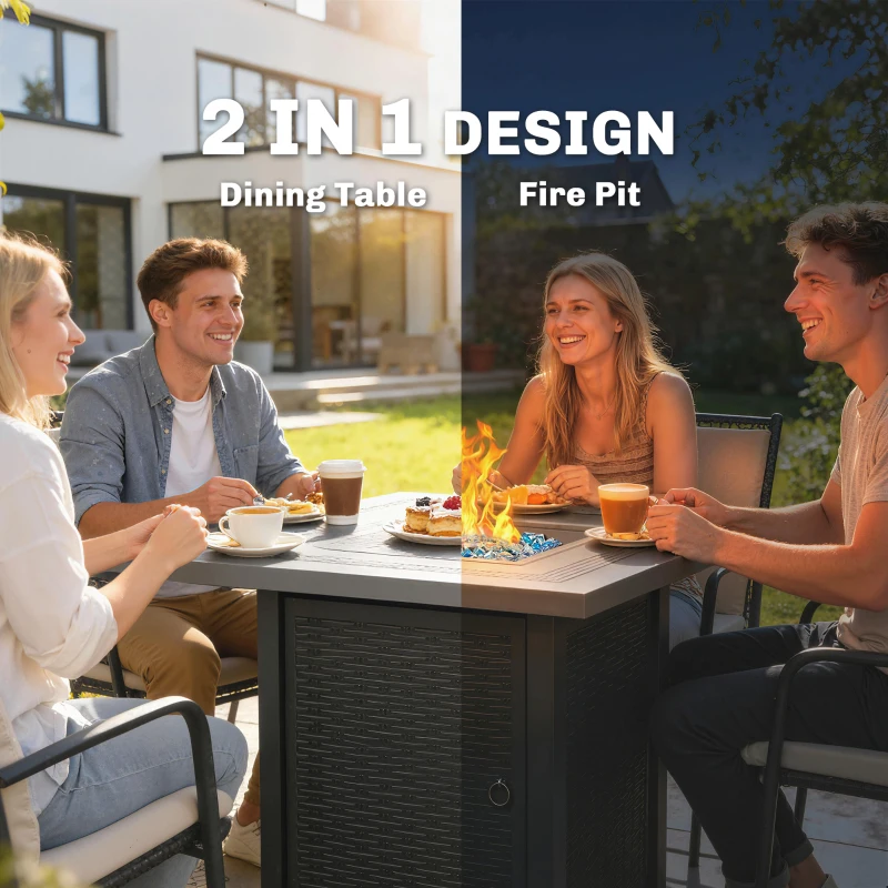 Outsunny Propane Fire Pit Table, 28" 40000 BTU Outdoor Gas Fire Table with Lava Rocks and Lid, Black