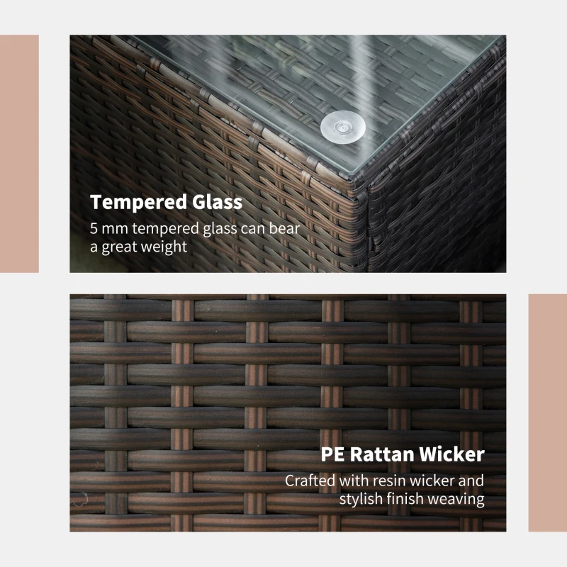 Outsunny Rattan Wicker Coffee Table with Glass Top Outdoor Garden Patio Furniture Brown Tempered