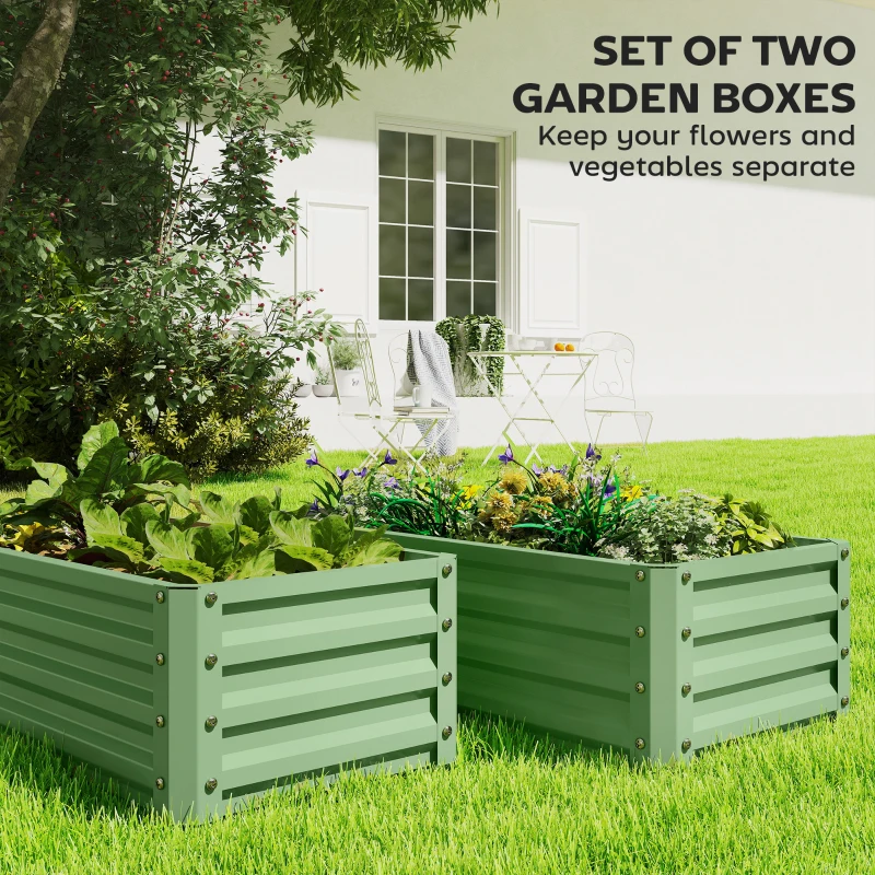 Outsunny Galvanized Raised Garden Beds, Outdoor Planter Box, Set of 2, for Flowers, Herbs and Vegetables, Light Green