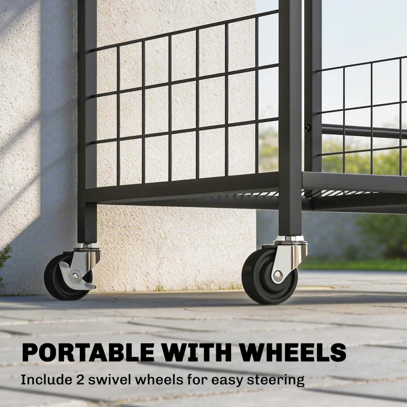 Outsunny Garden Tool Organizer for Garage, 3-Tier Yard Tool Storage Rack with 74 Slots, 4 Wheels and 11 Hooks