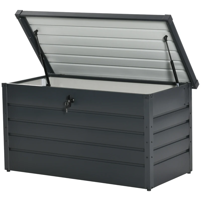 Outsunny Large Deck Box, Outdoor Storage Container with Lock for Pool Toys, Garden Tools, Furniture and Sports Equipment, Grey