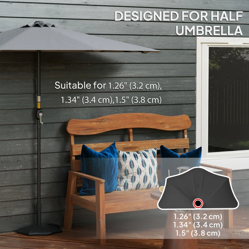 Outsunny 28 lbs Concrete Half Patio Umbrella Base Stand, Patio Umbrella Stand for 1.26"/1.34"/1.5" Umbrella Poles, Half Umbrella Base for Outdoor, Lawn, Poolside, Black