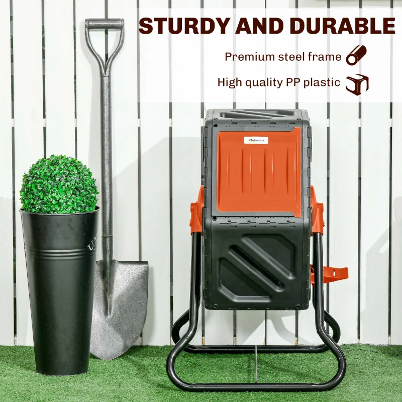 Outsunny Rotating Composter, Compost Bin with 24 Vents and Steel Legs, 17 Gallon, Orange