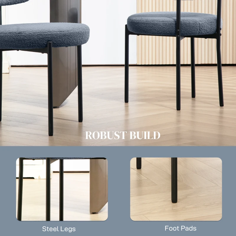 HOMCOM 4 Pieces Kitchen Chairs, Modern Dining Chairs w/ Berber Fleece Upholstery and Steel Legs for Living Room, Grey