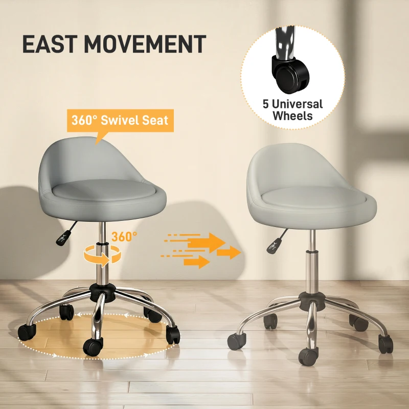 HOMCOM Salon Stool, Adjustable Rolling Stool, Grey