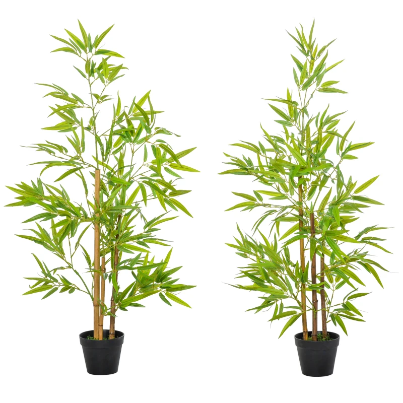 Outsunny Artificial Bamboo Tree, 4ft Fake Tree with Realistic Leaf and Natural Trunk, Decorative Plant in Nursery