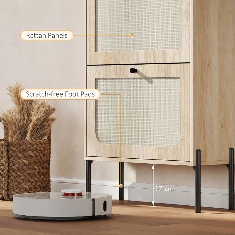 HOMCOM Shoe Cabinet with 2 Flip Drawers, Boho Narrow Shoe Storage Cabinet, Oak