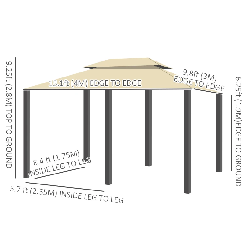 Outsunny 13' x 10' Soft-top Gazebo Patio Steel Canopy Portable Party Event with Double Canopy Roof, Curtains, Cream White