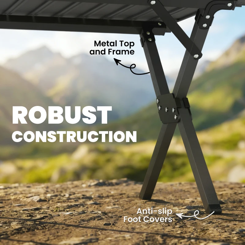 Outsunny 4ft Folding Camping Table, Waterproof Picnic Table with Roll Up Top and Metal Frame, Black