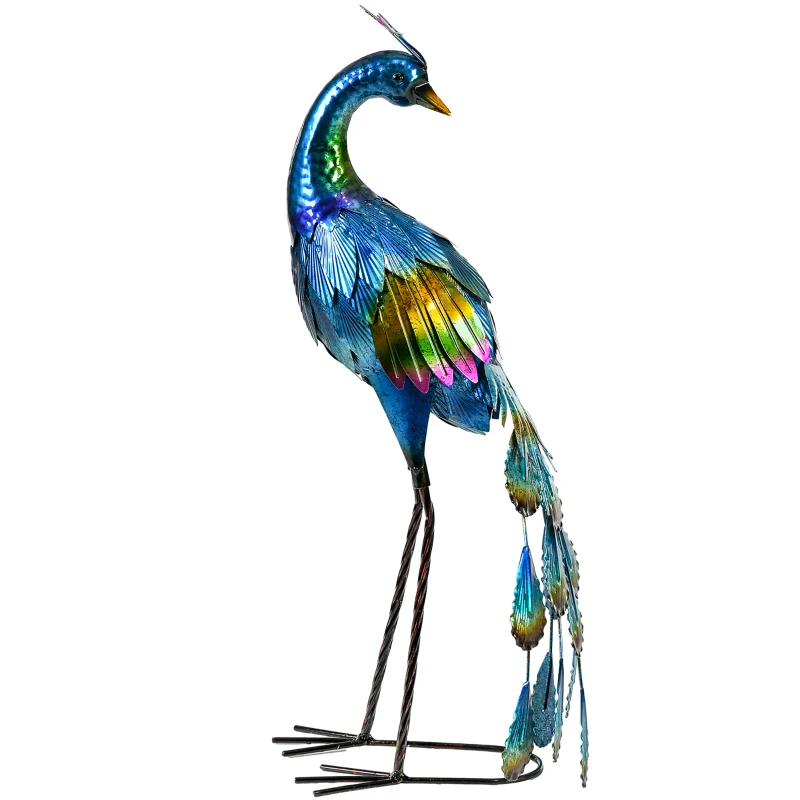 Outsunny Peacock Garden Statue Lawn Ornament Steel Garden Decor Bird Statue with Stakes 9.8" W x 11.4" D x 23.2" H Multi-coloured
